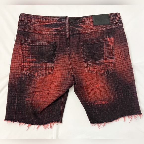 PRPS Denim Button Fly Shorts Barracuda Size 42 Red Black Distressed - Picture 4 of 12